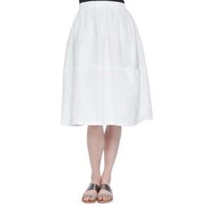 Eileen Fisher Woman White 100% Organic Linen‎ Fully Lined Cargo Tulip Skirt XL